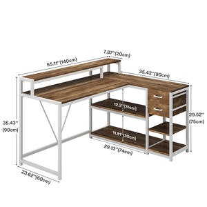 Bureau modulaire simple mobilier de bureau bureau d'ordinateur en bois en forme de L avec étagères bureau <span class=keywords><strong>PC</strong></span> d'angle - Product Image 6