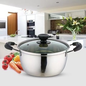 Stainless Steel Soup <b>Pot</b> With Lid Double Handle <b>Induction</b> Compatible <b>For</b> Gas Stove Steamer Baby Food Cooker - Product Image 3