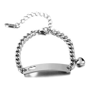 Yiwu Aceon acier inoxydable femmes <span class=keywords><strong>gourmette</strong></span> lien chaîne creux incurvé ID barre plaques signalétiques bricolage graver sur le côté Puffy coeur Bracelet à breloques - Product Image 1