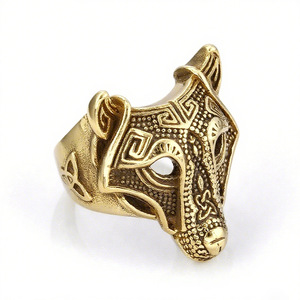 Bague Loup Personnalisée de Style Vintage Européen et Américain, avec Symboles de <span class=keywords><strong>la</strong></span> Mythologie Grecque et <span class=keywords><strong>des</strong></span> Légendes Viking - Product Image 4