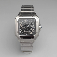 Montre automatique carrée pour homme de 38 mm, sans logo, cadran squelette noir, verre minéral, compatible avec le mouvement NH70, MOQ 1