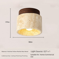 Lampe de plafond LED réglable en hauteur avec commande sans fil en pierre de travertin jaune Wabi Sabi pour la maison et le bureau
