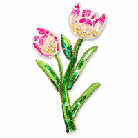Applique Fleur de Tulipe Perlée Faite à la Main avec Paillettes et Strass pour Robes, Vestes, Sacs, Qipao, Vêtements, Décoration DIY, Cadeau