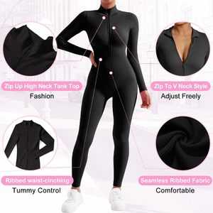 Mono Deportivo FOXA para Mujer, Manga Larga, Cuello Alto, Cierre Frontal con Cremallera, Acanalado, Elástico, para Yoga y Ejercicio - Product Image 4