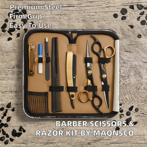 Barber Hair Cutting Scissors Kit with <b>Razor</b> | Salon Grooming Professional Tool <b>Set</b> Strong Hold A+ Grade Stainless Steel - Product Image 2