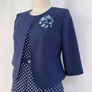 Ensemble de vêtements de cérémonie pour femmes grandes tailles, costume de bureau formel bleu à pois, veste courte boutonnée - Product Image 5