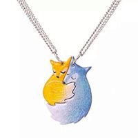 Nouvelle mode créative de haute qualité en acier inoxydable peint à la main renard étreignant grand méchant loup Couple collier de couture