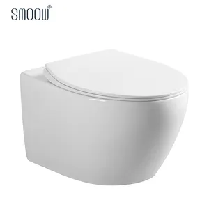 Wholesale round toilet-Modern style round rimless wall hang toilet ceramic WC commode for hotel home bathroom