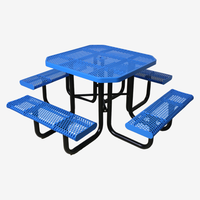 Grande table de pique-nique en maille d'acier pour extérieur public et commercial école restaurant extérieur jardin patio table à manger en métal avec chaises