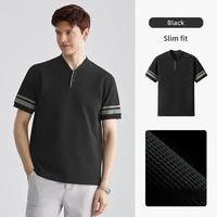 Zomer herenmode Henley-hals korte mouw ademende polyester/katoen gebreide t-shirt herenkleding