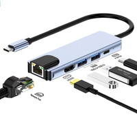 VONN Hub tipe-c multifungsi, Hub tipe-c 100mbps PD USB Ethernet ke HDTV untuk PC/Laptop