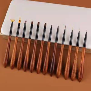 Ensemble de pinceaux à manche en bois pour nail art, poils synthétiques fins en nylon, pour peinture de pétales, gel UV, ombrage, forme éventail, pinceaux de manucure - Product Image 3