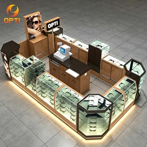 Kiosque d'exposition de lunettes en U personnalisé, présentoir de lunettes de soleil pour magasin d'optique en centre commercial avec éclairage LED et comptoir de caisse - Product Image 1