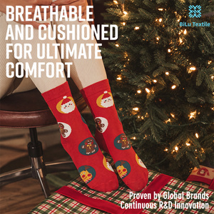 Calcetines de Navidad Jacquard para Hombre con Logotipo Personalizado Bilu, Calcetines Transpirables de Punto con Diseño de Papá Noel y Galleta de Jengibre, Mezcla de Algodón para Invierno - Product Image 1