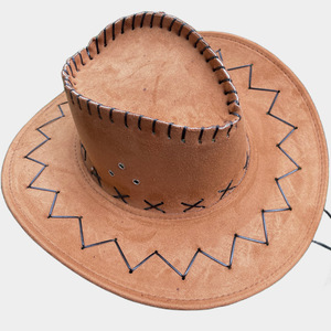 Chapeau <span class=keywords><strong>de</strong></span> <span class=keywords><strong>cowboy</strong></span> rétro occidental unisexe ajustable en gros pour adulte, chapeau <span class=keywords><strong>de</strong></span> soleil personnalisé en daim à large bord, chapeau d'été pour l'extérieur et la randonnée - Product Image 4