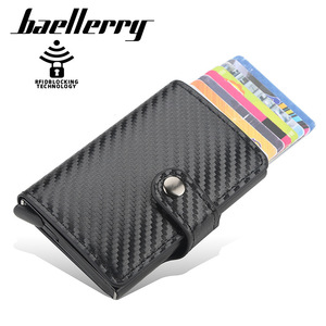 Baellerry Men's Card Holder PU Leather <b>RFID</b> <b>Blocking</b> Multi-slot Automatic Spring Opening Credit Card <b>Wallet</b> Black - Product Image 1