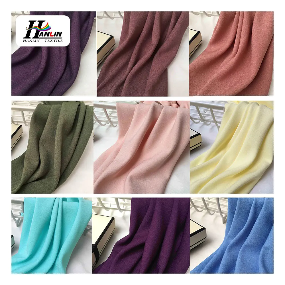 Hanlin Textile 100 Polyester Spandex Soft Stretch Gewebter Como Crepe Plain Crinkle Bedruckter gefärbter koreanischer Moss Crepe Stoff