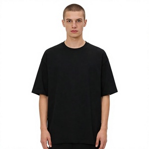 T-shirts pour hommes à épaules tombantes, vente en gros directe d'usine, vêtements personnalisés, t-shirts noirs surdimensionnés à manches courtes et col rond pour hommes - Product Image 1