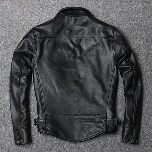 Veste en cuir Harrington classique pour homme, veste de travail vintage en cuir de vachette pleine fleur de qualité supérieure avec col chemise et fermetures éclair argentées - Product Image 2
