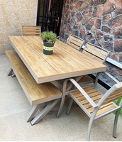 Ensemble de meubles de jardin en aluminium pour terrasse extérieure, table et chaises empilables, bistrot en plastique et bois