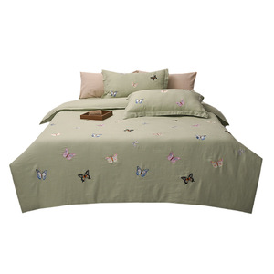 Parure de lit motif papillon en promotion – 4 pièces en <span class=keywords><strong>lin</strong></span> lavé avec broderie lourde pour la maison - Product Image 5