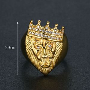 Hip Hop Jewelry Gold Plated Crown Lion Head <b>Ring</b> Men's <b>Titanium</b> Steel Pave Setting Gift Fashion <b>Rings</b> - Product Image 4