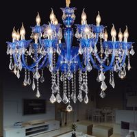 Lámpara de Araña de Cristal Luminosa Azul Grande de Estilo Europeo Moderno para Iluminación Interior de Sala de Estar, Dormitorio, Salón de Banquetes, Colgante Central