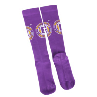 Chaussettes de compression personnalisées OEM en Spandex/Nylon pour jeunes, avec logo jacquard trapézoïdal violet, pour le sport et le maintien de la forme