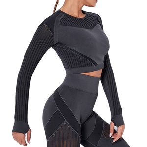 Top de Yoga de manga larga <span class=keywords><strong>para</strong></span> <span class=keywords><strong>mujer</strong></span>, <span class=keywords><strong>ropa</strong></span> de Fitness a la moda, transpirable, de alta gama, sin costuras, alta elasticidad, <span class=keywords><strong>para</strong></span> gimnasio, novedad de <span class=keywords><strong>2022</strong></span> - Product Image 1