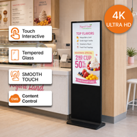178 °   Señalización Digital Interior 4K de Vista Amplia, 32-65 Pulgadas, Ultrafino de 4 mm, Funcionamiento Continuo 24/7, Pantalla Táctil PCAP Móvil
