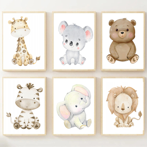 Ute-<span class=keywords><strong>Cuadro</strong></span> colgante de animal de dibujos animados, decoración de pared con jirafa, elefante y oso oala para habitación de niños - Product Image 1
