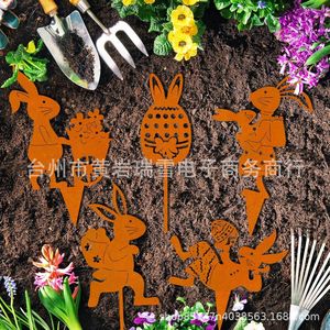 Piquets de jardin en métal en forme de lapin de Pâques, décoration rustique pour l'extérieur, vente en gros - Product Image 4