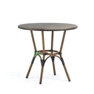 (E9005NEW) Restaurant Furniture Aluminum Bamboo Look Outdoor French <strong>Bistro</strong> <strong>Table</strong> - Product Image 1