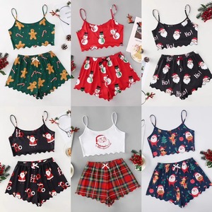 2024 Natal Verão Sem Mangas Halter Vest Shorts Set Mulheres Sexy Pijama - Product Image 6