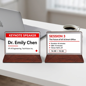 Papan Nama Meja E-Ink Logo Kustom BLE Dua Sisi, Papan Nama Pintar Epaper untuk Hotel, Kantor, Konferensi - Product Image 1