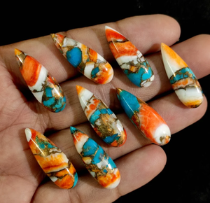 หินมุกหอยหนามธรรมชาติ AMARA สีเขียวขุ่นทองแดงคุณภาพสูง รูปทรงลูกแพร์แบนยาว แบบคาโบชอง สำหรับทำเครื่องประดับ - Product Image 6