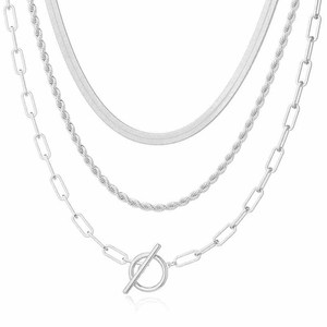 Collier superposé pour femme, accessoires <span class=keywords><strong>de</strong></span> fête, chaînes chevron et trombone, fermoir à bascule, collier ras-du-<span class=keywords><strong>cou</strong></span> à trois couches - Product Image 2