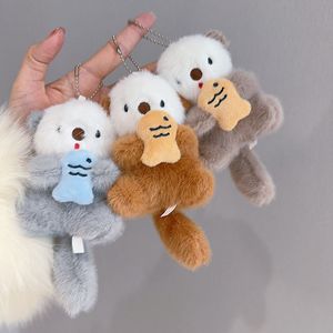 Lindo llavero de peluche de nutria con pez, juguete suave, regalo para niños, decoración de fiesta, 1053 cm, unisex, relleno de fibra de algodón - Product Image 2
