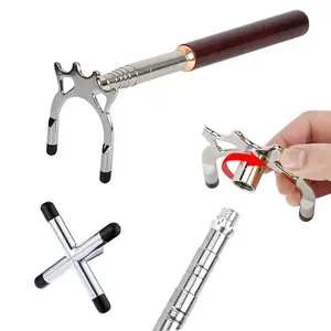 Retractable Wood Handle Stainless Steel Billiards Bridge Stick With 3 Pieces Removable Bridge Head