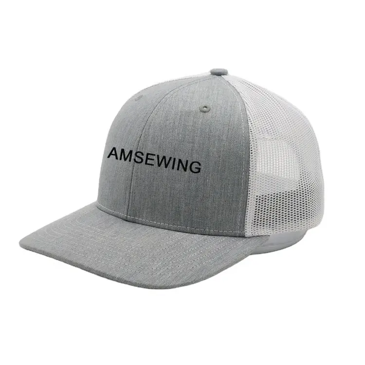 Cappellino Snapback in Mesh con ricamo 3D a 6 pannelli grigio Heather personalizzato di alta qualità