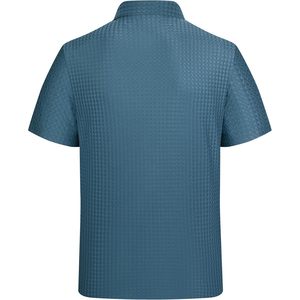 เสื้อเชิ้ตแขนสั้นผู้ชายลายแจ็คการ์ดสีน้ำเงิน ระบายอากาศได้ดี สวมใส่สบาย - Product Image 3