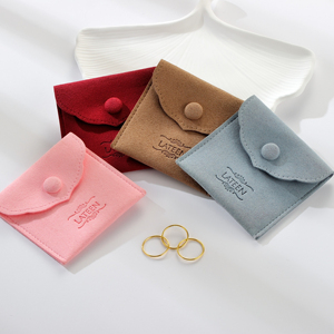 High Quality Custom Logo 1mm Thick Material Jewelry Package pink Ivory Microfiber Snap Button <b>Gift</b> Bag - Product Image 6