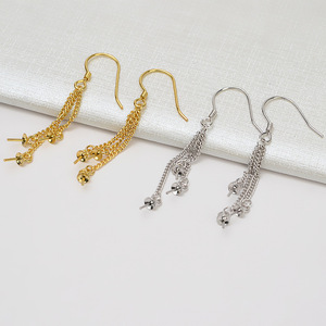 Composants de bijoux vides en argent S925, crochet d'oreille long à pampilles, chaîne simple, pendentif perle 8-11 mm, accessoires DIY pour femmes - Product Image 1