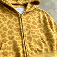 Produsen Pakaian Ouna, Hoodie Custom Streetwear Pria Bahan Katun Tebal Ukuran Besar, Hoodie Zip Up Motif Leopard Unisex