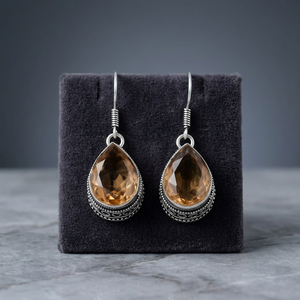 Vintage Tibetan Silver Pear Cut Crystal Drop <b>Earrings</b> Women's Party Jewelry Antique Silver Plated Bezel Setting - Product Image 1