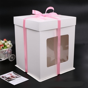 JM Customize White Cardboard Paper Packaging Cake Boxes 12 X 12 X 6 Luxury Wedding Birthday Tall Cake Boxes With Clear Window