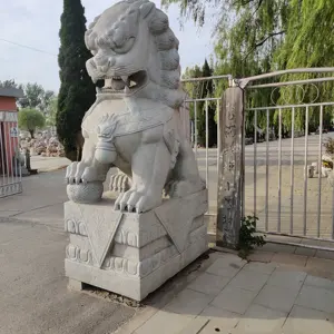 Lion en pierre de marbre chinois sculpté à la main, 1 paire, Sculpture Antique de Lion