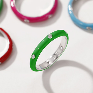 Wholesale 2026 Pastel Rainbow <strong>Stack</strong> Band 3 Diamond Copper Enamel Women <strong>Rings</strong> - Product Image 3
