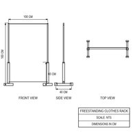 Porte-vêtements sur pied avec base en noyer et structure chromée, présentoir à vêtements, taille personnalisée en usine