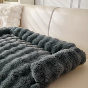 Pet <b>Dog</b> Bed Mat Rectangle <b>Light</b> Brown Dark Gray Plush Rabbit Fur Non Slip Durable Machine Washable Four Seasons - Product Image 2